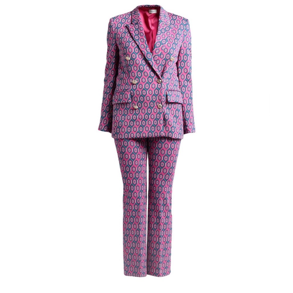 Italian 🇮🇹 Women’s Pink Geometric with spark silver Print Tailored Pantsuit